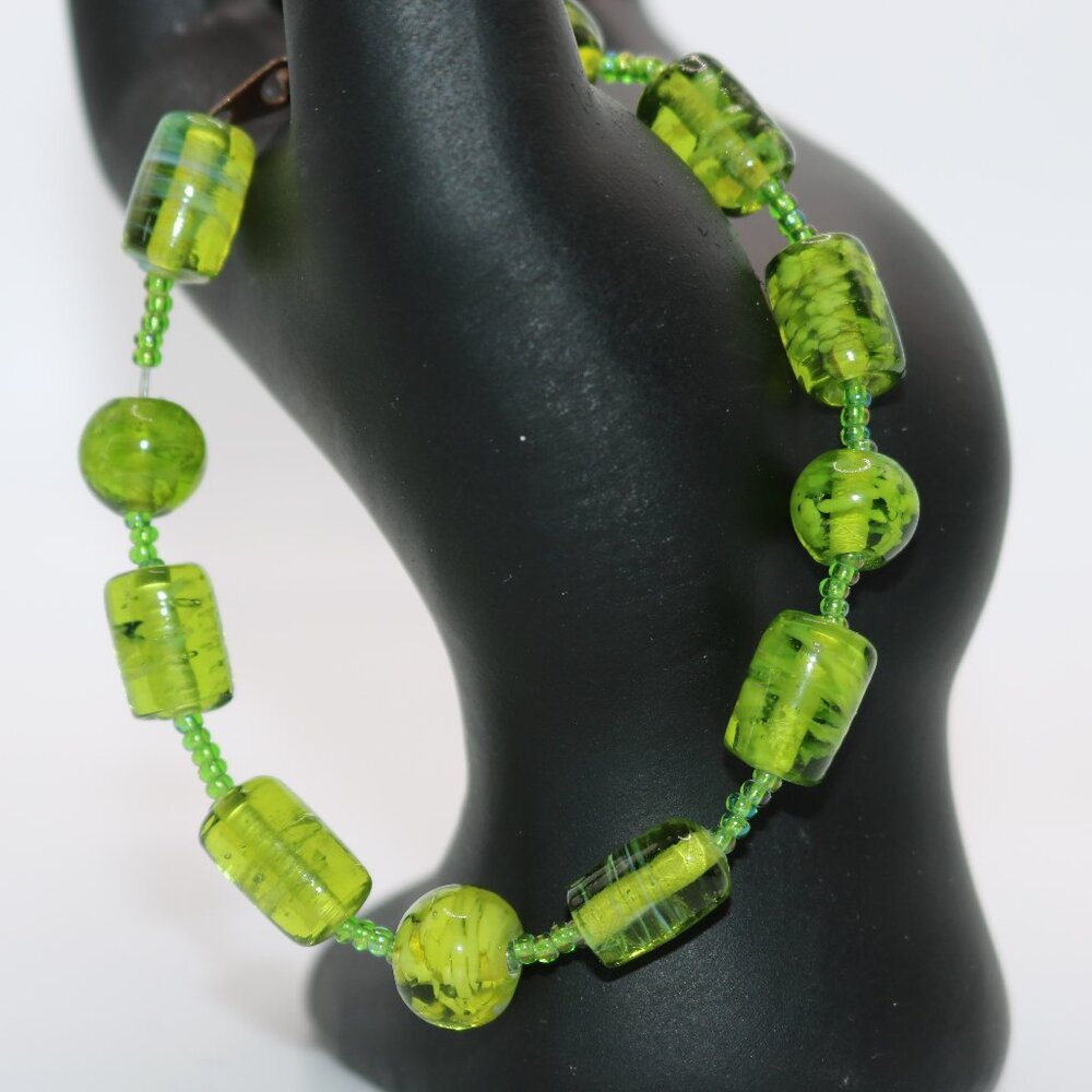Love My Dog Lime Green Glass Beads Bracelet